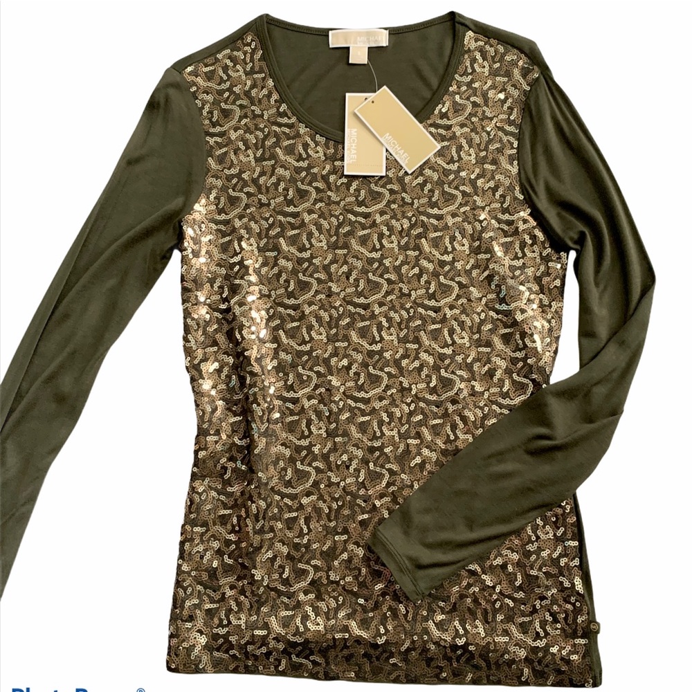 NWT MICHAEL Michael Kors Sequin Long Sleeve Tee Top